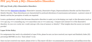 PSY 303 Week 3 DQ 1 Dissociative Disorders