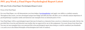 PSY 303 Week 5 Final Paper Psychological Report Latest