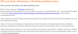 PSY 304 Week 1 Discussion 2 The Brain and Sleep Latest