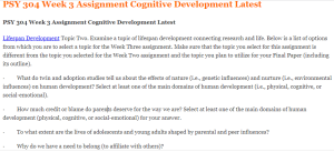 PSY 304 Week 3 Assignment Cognitive Development Latest