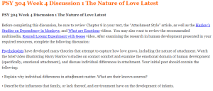 PSY 304 Week 4 Discussion 1 The Nature of Love Latest