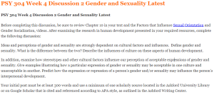 PSY 304 Week 4 Discussion 2 Gender and Sexuality Latest