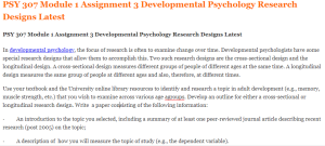 PSY 307 Module 1 Assignment 3 Developmental Psychology Research Designs Latest