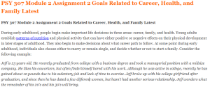 PSY 307 Module 2 Assignment 2 Goals Related to Career, Health, and Family Latest