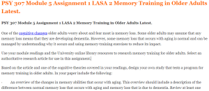 PSY 307 Module 5 Assignment 1 LASA 2 Memory Training in Older Adults Latest.