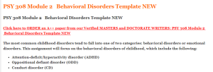 PSY 308 Module 2   Behavioral Disorders Template NEW