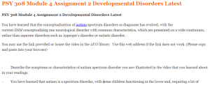 PSY 308 Module 4 Assignment 2 Developmental Disorders Latest