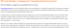 PSY 309 Module 1 Assignment 3 Transitional Services Latest