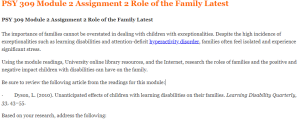 PSY 309 Module 2 Assignment 2 Role of the Family Latest