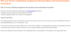 PSY 310 Week 2 Individual Assignment Structuralism and Functionalism Worksheet