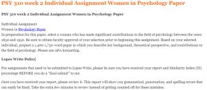 PSY 310 week 2 Individual Assignment Women in Psychology Paper