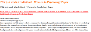 PSY 310 week 2 Individual   Women in Psychology Paper