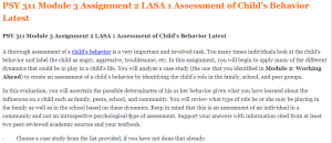 PSY 311 Module 3 Assignment 2 LASA 1 Assessment of Child’s Behavior Latest