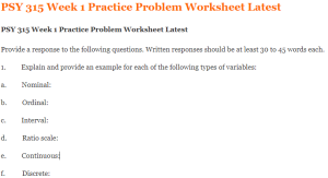 PSY 315 Week 1 Practice Problem Worksheet Latest