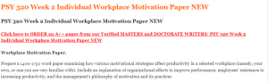 PSY 320 Week 2 Individual Workplace Motivation Paper NEW