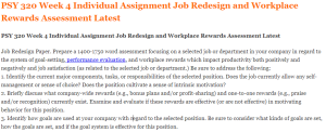 PSY 320 Week 4 Individual Assignment Job Redesign and Workplace Rewards Assessment Latest