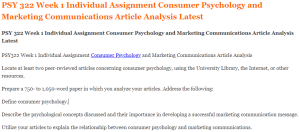 PSY 322 Week 1 Individual Assignment Consumer Psychology and Marketing Communications Article Analysis Latest