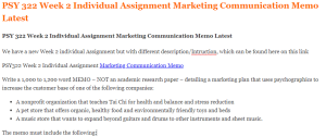 PSY 322 Week 2 Individual Assignment Marketing Communication Memo Latest