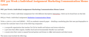 PSY 322 Week 2 Individual Assignment Marketing Communication Memo Latest