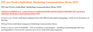 PSY 322 Week 2 Individual  Marketing Communication Memo NEW