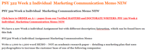 PSY 322 Week 2 Individual  Marketing Communication Memo NEW