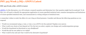 PSY 325 Week 3 DQ 1 ANOVA Latest