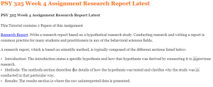 PSY 325 Week 4 Assignment Research Report Latest