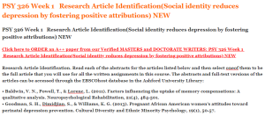 PSY 326 Week 1   Research Article Identification(Social identity reduces depression by fostering positive attributions) NEW