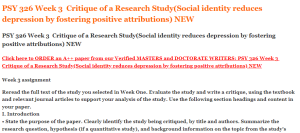 PSY 326 Week 3  Critique of a Research Study(Social identity reduces depression by fostering positive attributions) NEW