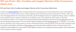 PSY 330 Week 1 DQ 1 Freudian and Jungian Theories of the Unconscious Mind Latest