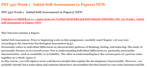 PSY 330 Week 1   Initial Self-Assessment (2 Papers) NEW