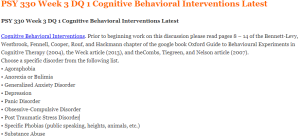 PSY 330 Week 3 DQ 1 Cognitive Behavioral Interventions Latest