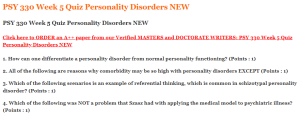 PSY 330 Week 5 Quiz Personality Disorders NEW