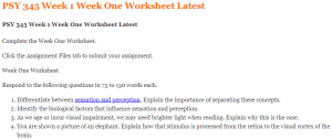 PSY 345 Week 1 Week One Worksheet Latest