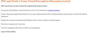 PSY 345 Week 2 Team Visual Perception Discussion Latest