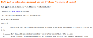 PSY 345 Week 3 Assignment Visual System Worksheet Latest