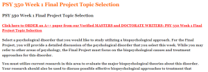 PSY 350 Week 1 Final Project Topic Selection