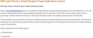 PSY 350 Week 1 Final Project Topic Selection Latest