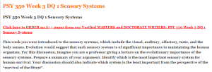 PSY 350 Week 3 DQ 1 Sensory Systems