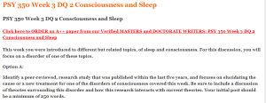 PSY 350 Week 3 DQ 2 Consciousness and Sleep