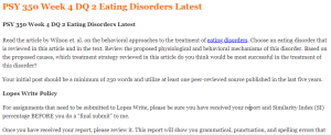 PSY 350 Week 4 DQ 2 Eating Disorders Latest