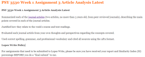 PSY 3530 Week 1 Assignment 3 Article Analysis Latest