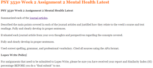 PSY 3530 Week 2 Assignment 2 Mental Health Latest