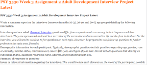 PSY 3530 Week 3 Assignment 2 Adult Development Interview Project Latest