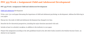 PSY 355 Week 1 Assignment Child and Adolescent Development