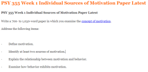 PSY 355 Week 1 Individual Sources of Motivation Paper Latest