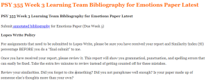 PSY 355 Week 3 Learning Team Bibliography for Emotions Paper Latest