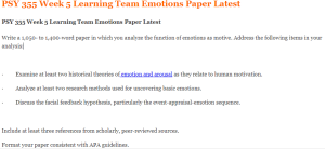 PSY 355 Week 5 Learning Team Emotions Paper Latest