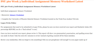 PSY 360 Week 3 Individual Assignment Memory Worksheet Latest