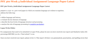 PSY 360 Week 4 Individual Assignment Language Paper Latest